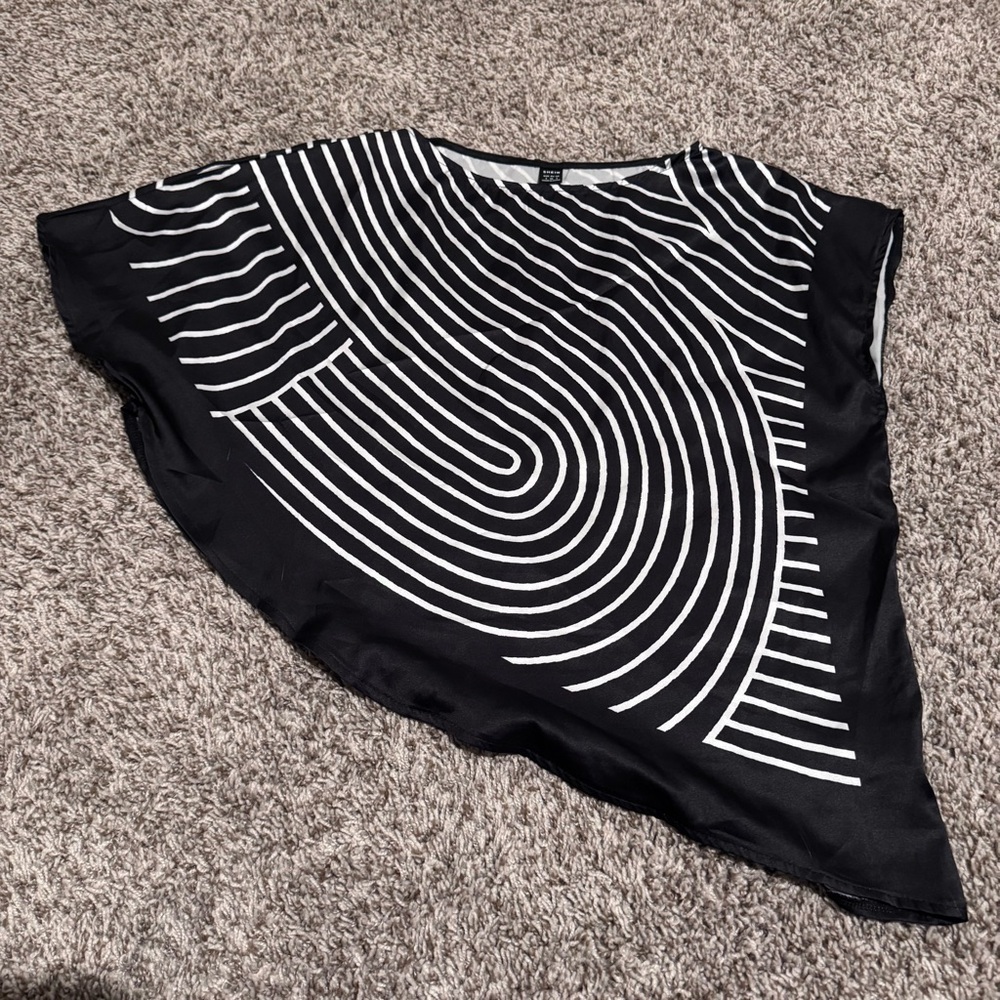 SHEIN Black and White Asymmetrical Blouse